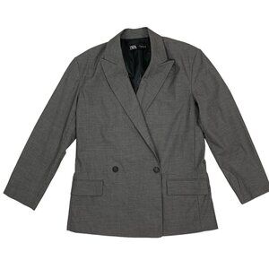 Zara Women’s Oversized Double Breasted Blazer Medium Gray Shoulder Pads